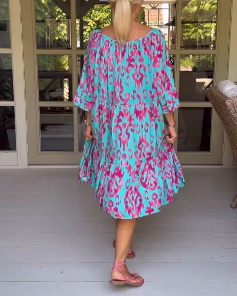 LIVIA – RELAXED-FIT MIDI DRESS WITH BELL SLEEVES & TUMMY COVERAGE