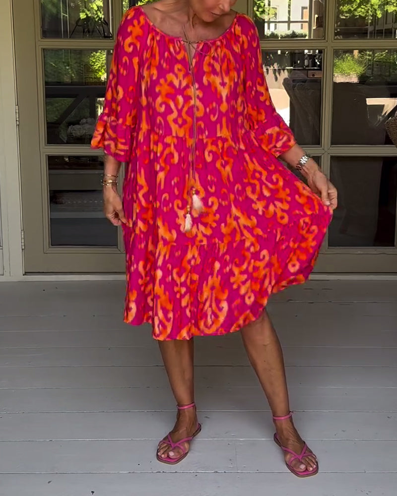 LIVIA – RELAXED-FIT MIDI DRESS WITH BELL SLEEVES & TUMMY COVERAGE