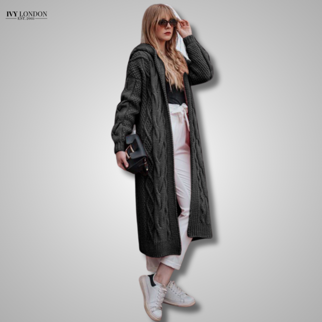 ATASHA | LUXE HOODED LONG LOOSE CABLE KNIT CARDIGAN WITH TUMMY COVERAGE