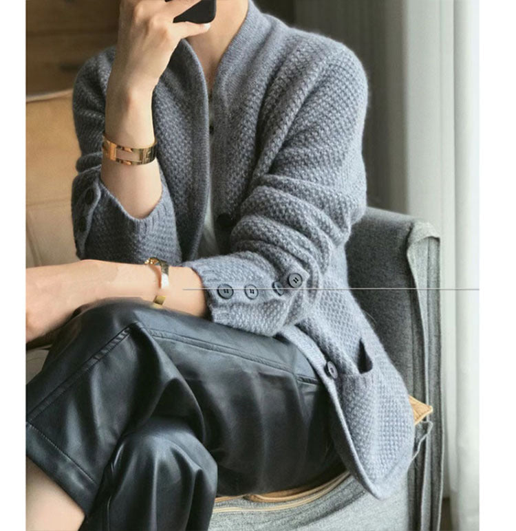 IMOGEN | ELEGANT CARDIGAN WITH STAND COLLAR AND REFINED SILHOUETTE