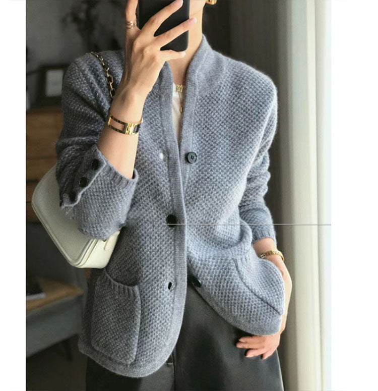 IMOGEN | ELEGANT CARDIGAN WITH STAND COLLAR AND REFINED SILHOUETTE