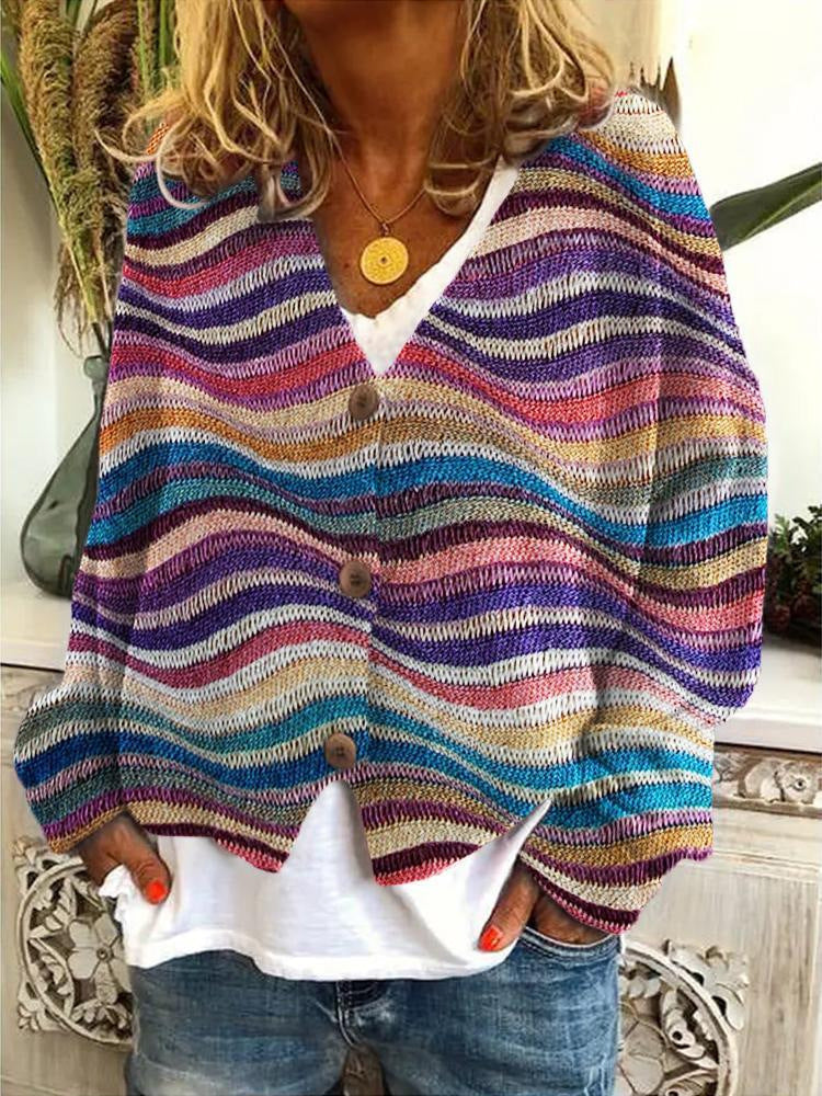 FRAN | MULTICOLORED BUTTON-FRONT CARDIGAN