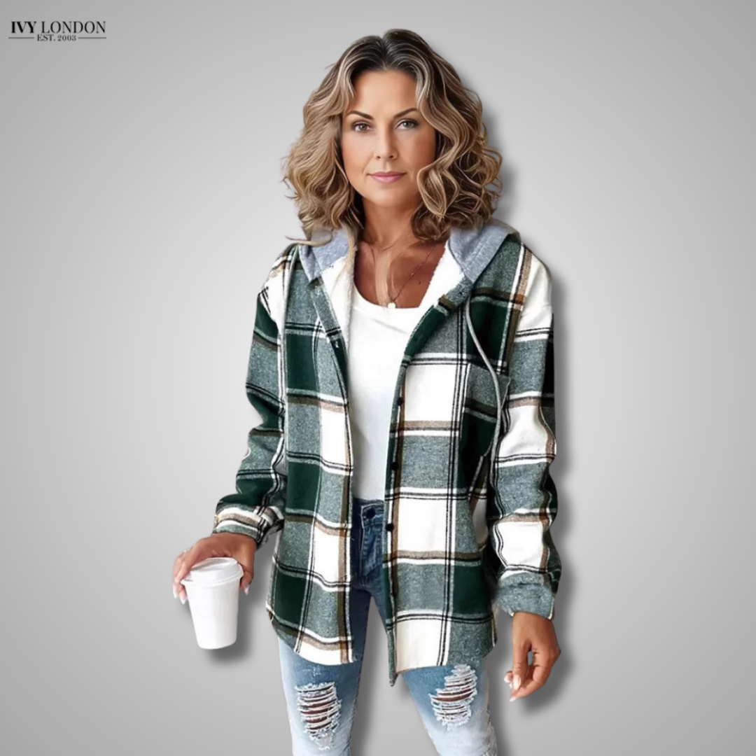 JACQUELINE | ELEGANT PLAID HOODED JACKET WITH TUMMY COVERAGE