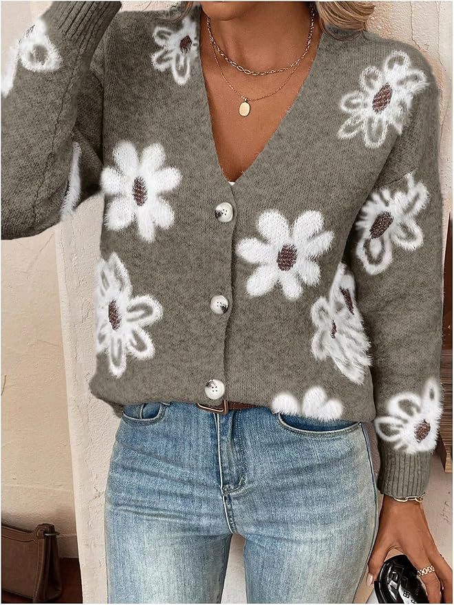 MIRANDA | ELEGANT FLORAL BUTTON-DOWN CARDIGAN WITH TUMMY COVERAGE