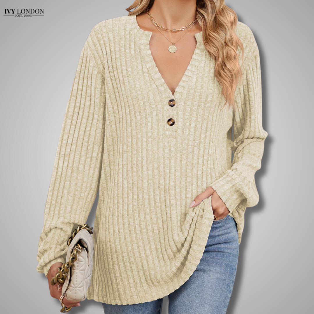 TRACEY | STYLISH BUTTONED V-NECK KNIT TOP