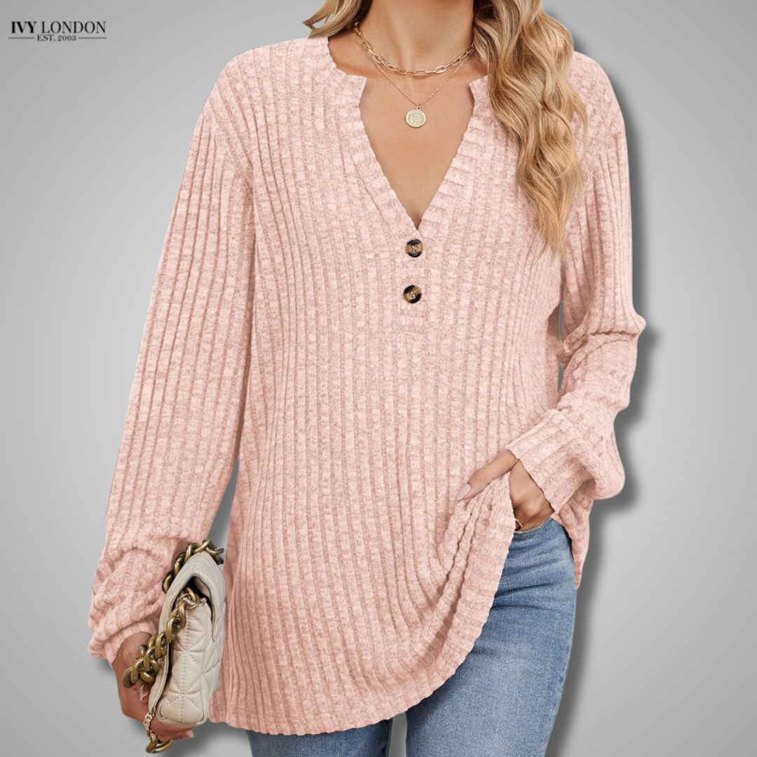 TRACEY | STYLISH BUTTONED V-NECK KNIT TOP