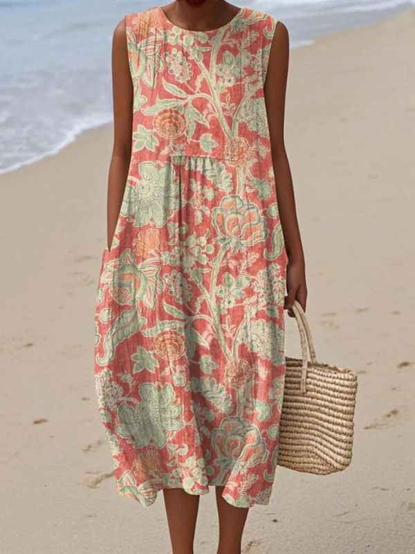 JAMILA – VINTAGE BLOOM DRESS WITH TUMMY COVERAGE