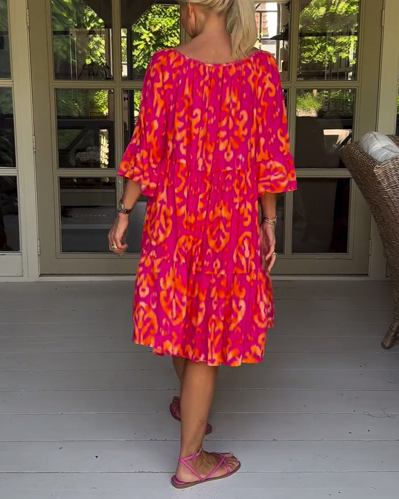 LIVIA – RELAXED-FIT MIDI DRESS WITH BELL SLEEVES & TUMMY COVERAGE