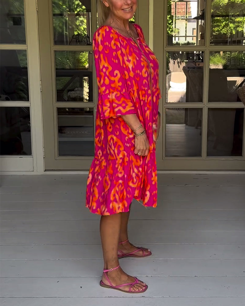 LIVIA – RELAXED-FIT MIDI DRESS WITH BELL SLEEVES & TUMMY COVERAGE