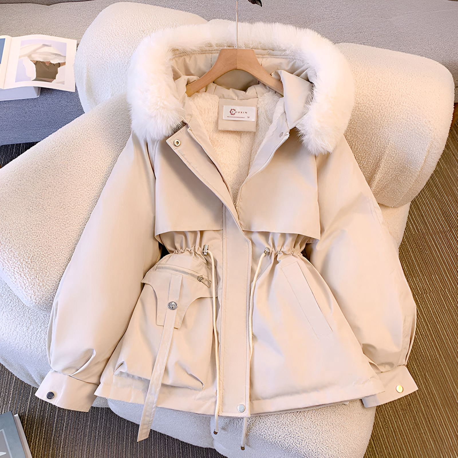 RHEA | ELEGANT FAUX FUR HOODED COAT
