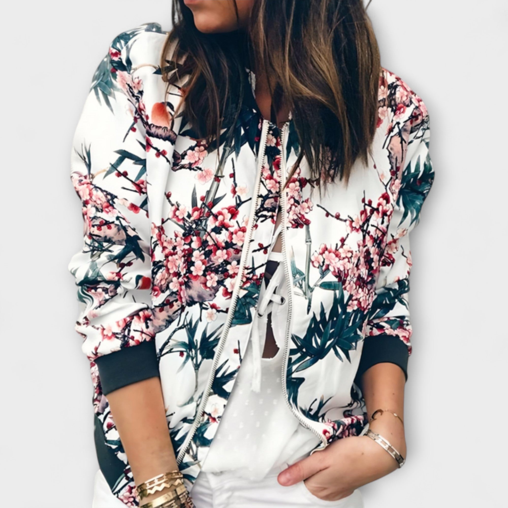 KAYLIN | STYLISH FLORAL BOMBER JACKET