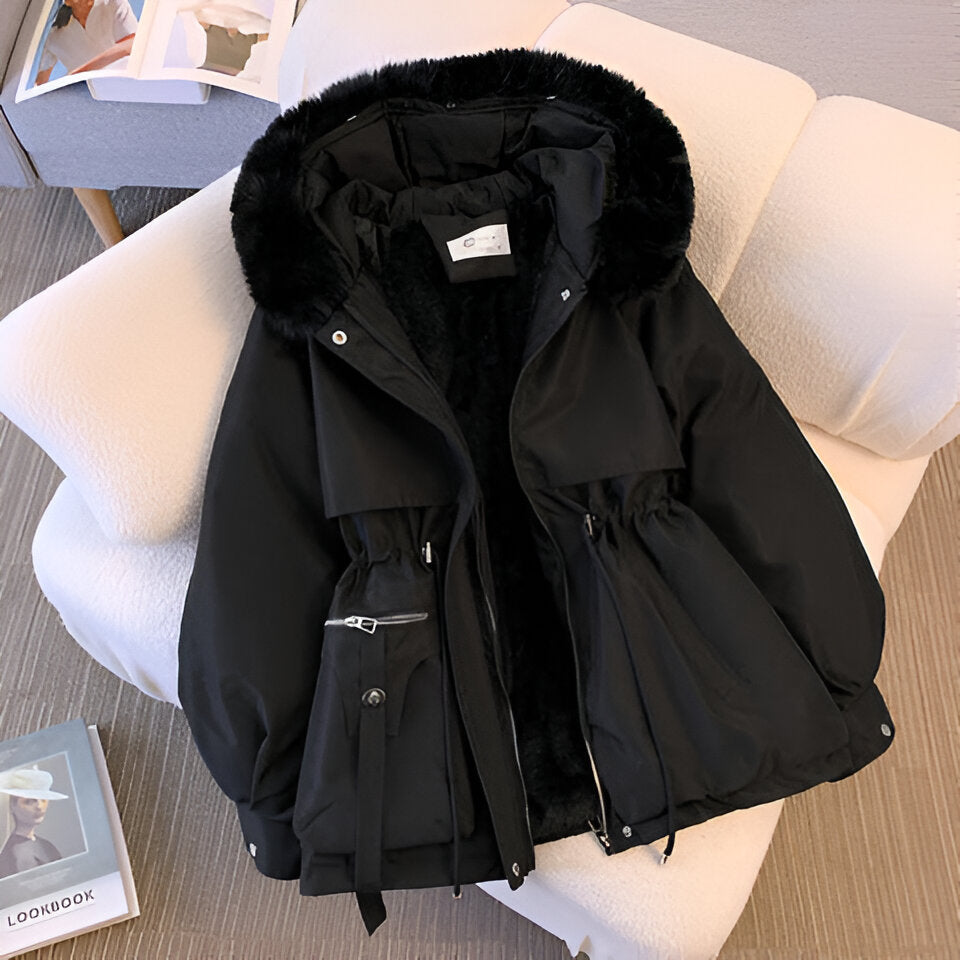 RHEA | ELEGANT FAUX FUR HOODED COAT
